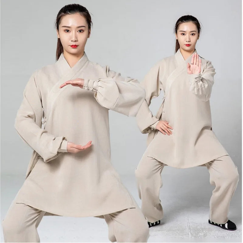 Women Chinese Traditional Cotton Linen Clothing Wudang Tai Chi Practice Martial Art Uniform Taoist Kung Fu Top and Pants Set