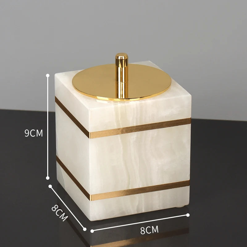 White Onyx Natural Marble Bathroom Accessories Luxury Golden Soap Dispenser Toothbrush Holder Soap Dish Tray Set for Bathroom