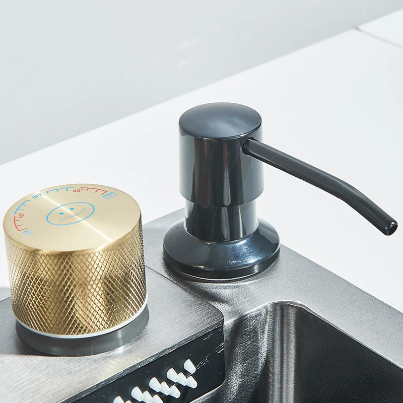 Large 60x45cm Single Slot Kitchen Sink with Faucet 304 Stainless Steel Rainfall 4 Functions Sink with Soap Dispenser,Cup Washer