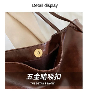 Women Tote Bag Fashion Underarm Pouch Large Capacity Soft Pu Leather Shoulder Bag Retro Crossbody Bag Casual Portable BucketBags