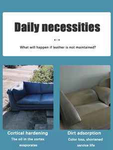Image explaining leather maintenance consequences: cortical hardening and dirt adsorption on sofas.