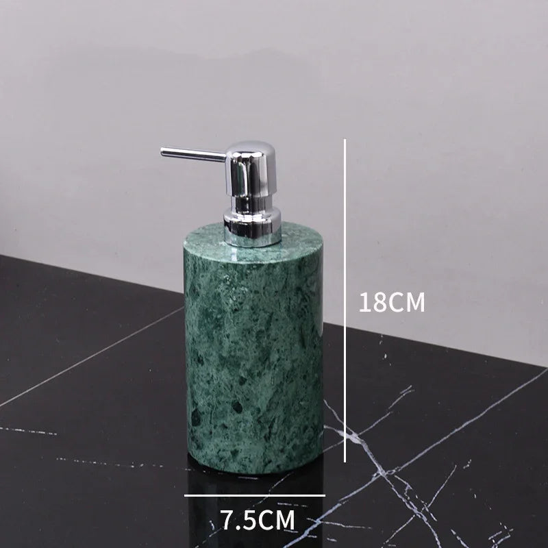 Wholesale Customized Dark Green Natural Marble Bathroom Set Nordic Light Luxury Tray Toothbrush Holder Soap Dispenser Kit