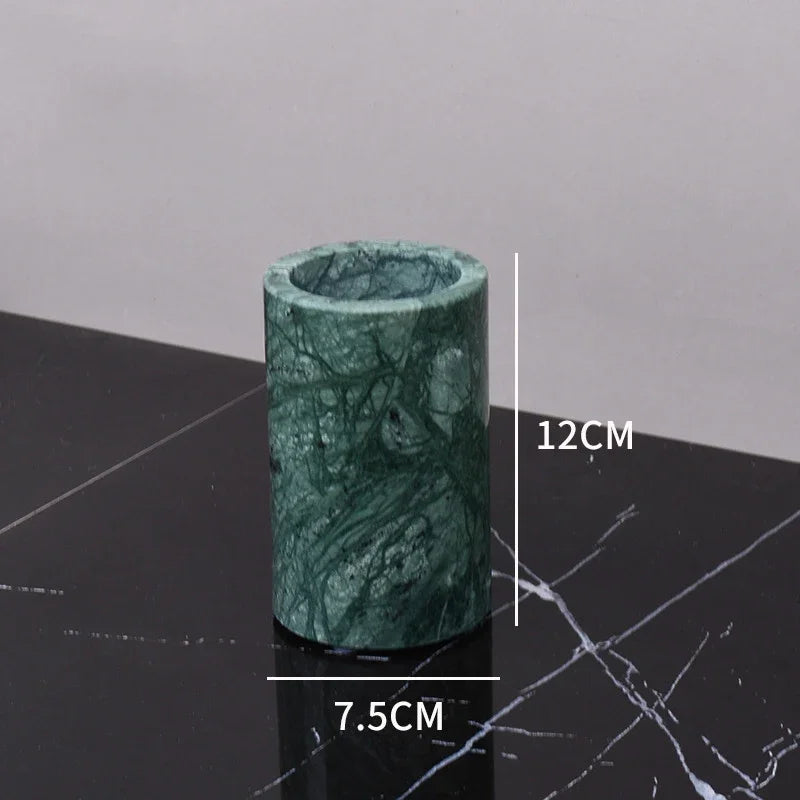 Wholesale Customized Dark Green Natural Marble Bathroom Set Nordic Light Luxury Tray Toothbrush Holder Soap Dispenser Kit