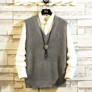 Men's Clothing V Neck Plain Vest Knit Sweater Male Sleeveless Solid Color Waistcoat Classic Cheap Best Selling Products 2024 Hot