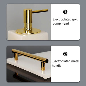 White Onyx Natural Marble Bathroom Accessories Luxury Golden Soap Dispenser Toothbrush Holder Soap Dish Tray Set for Bathroom
