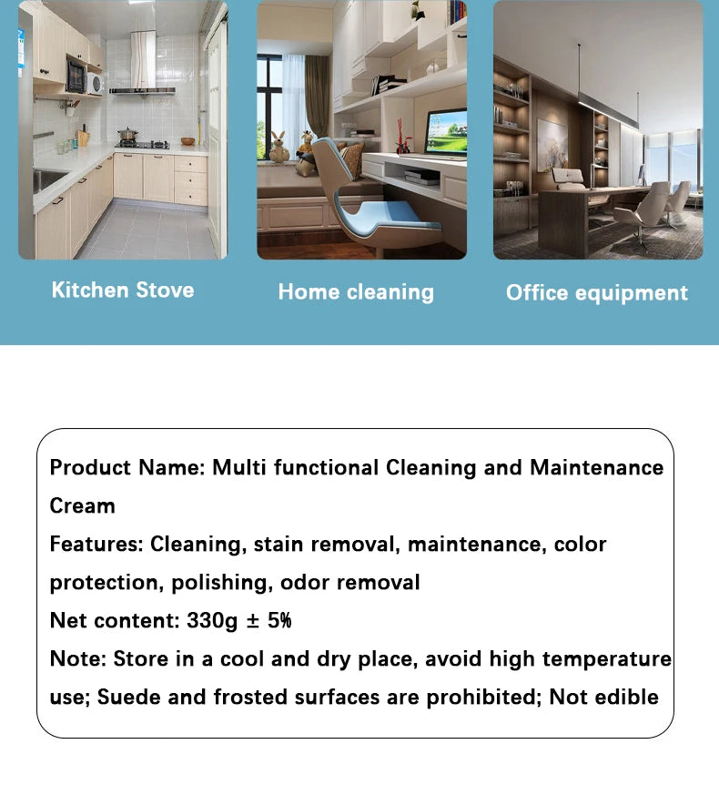 Multi-functional Cleaning and Maintenance Cream for cleaning, stain removal, and odor protection in homes and offices.