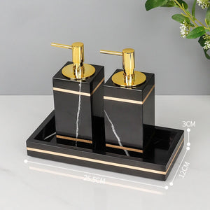 Black Nero Marquin Natural Marble Bathroom Accessories Luxury Gold Soap Dish Soap Dispenser Toothbrush Holder Tray Bathroom Set