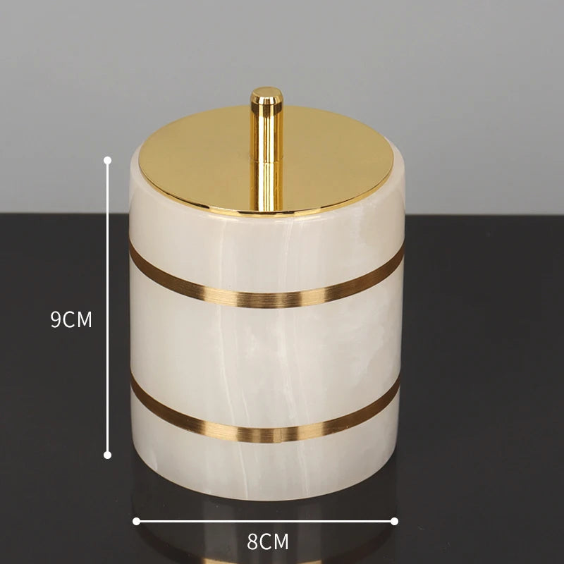 White Onyx Natural Marble Bathroom Accessories Luxury Golden Soap Dispenser Toothbrush Holder Soap Dish Tray Set for Bathroom