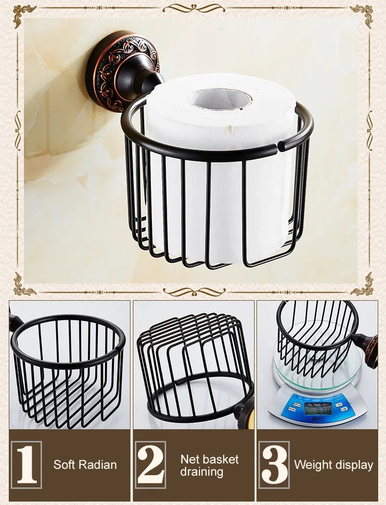 Black Bronze Bathroom Accessories Carving Bath Towel Shelves Toilet Brush Holder Soap Holder Toilet Paper Holder Bath Hardware