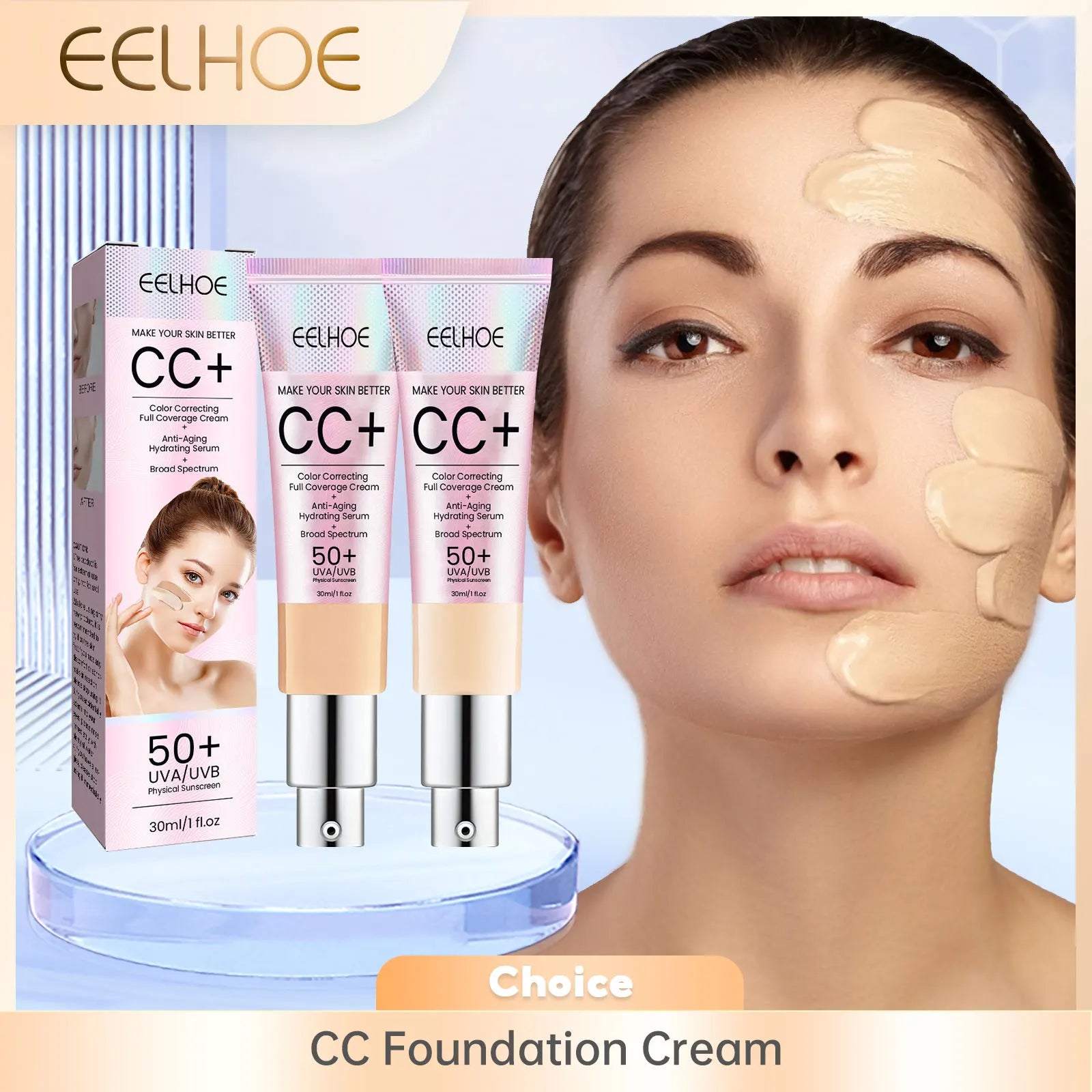 EELHOE CC Foundation Cream features brightening and moisturizing properties, ideal for a flawless, long-lasting finish.