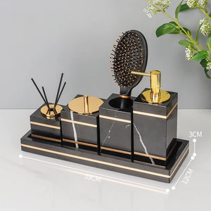 Black Nero Marquin Natural Marble Bathroom Accessories Luxury Gold Soap Dish Soap Dispenser Toothbrush Holder Tray Bathroom Set