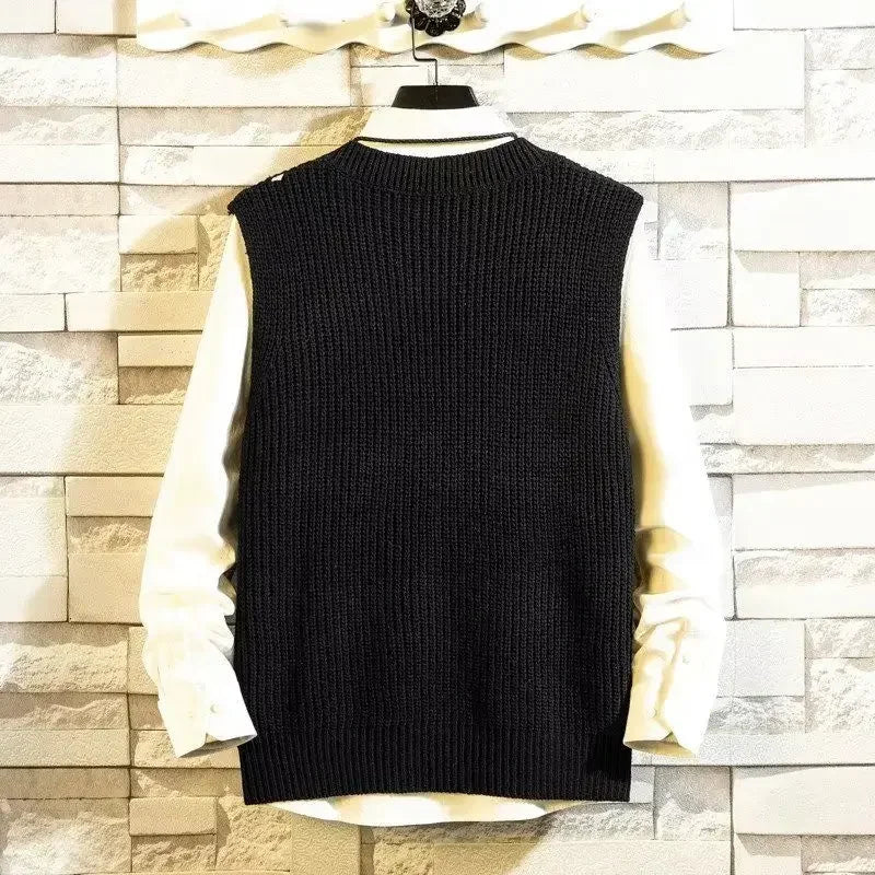 Men's Clothing V Neck Plain Vest Knit Sweater Male Sleeveless Solid Color Waistcoat Classic Cheap Best Selling Products 2024 Hot