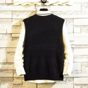 Men's Clothing V Neck Plain Vest Knit Sweater Male Sleeveless Solid Color Waistcoat Classic Cheap Best Selling Products 2024 Hot