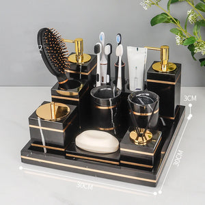 Black Nero Marquin Natural Marble Bathroom Accessories Luxury Gold Soap Dish Soap Dispenser Toothbrush Holder Tray Bathroom Set