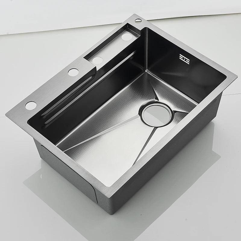 Large 60x45cm Single Slot Kitchen Sink with Faucet 304 Stainless Steel Rainfall 4 Functions Sink with Soap Dispenser,Cup Washer