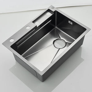 Large 60x45cm Single Slot Kitchen Sink with Faucet 304 Stainless Steel Rainfall 4 Functions Sink with Soap Dispenser,Cup Washer