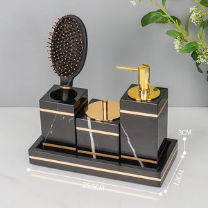 Black Nero Marquin Natural Marble Bathroom Accessories Luxury Gold Soap Dish Soap Dispenser Toothbrush Holder Tray Bathroom Set