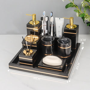 Black Nero Marquin Natural Marble Bathroom Accessories Luxury Gold Soap Dish Soap Dispenser Toothbrush Holder Tray Bathroom Set