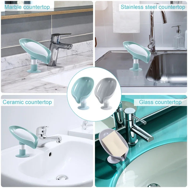 Suction Cup Soap dish For bathroom Shower Portable Leaf Soap Holder Plastic Sponge Tray For Kitchen Bathroom accessories