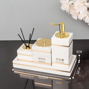 Volakos White Natural Marble Bathroom Accessories Golden Luxury Soap Dish Soap Dispenser Toothbrush Holder Tray Bathroom Set