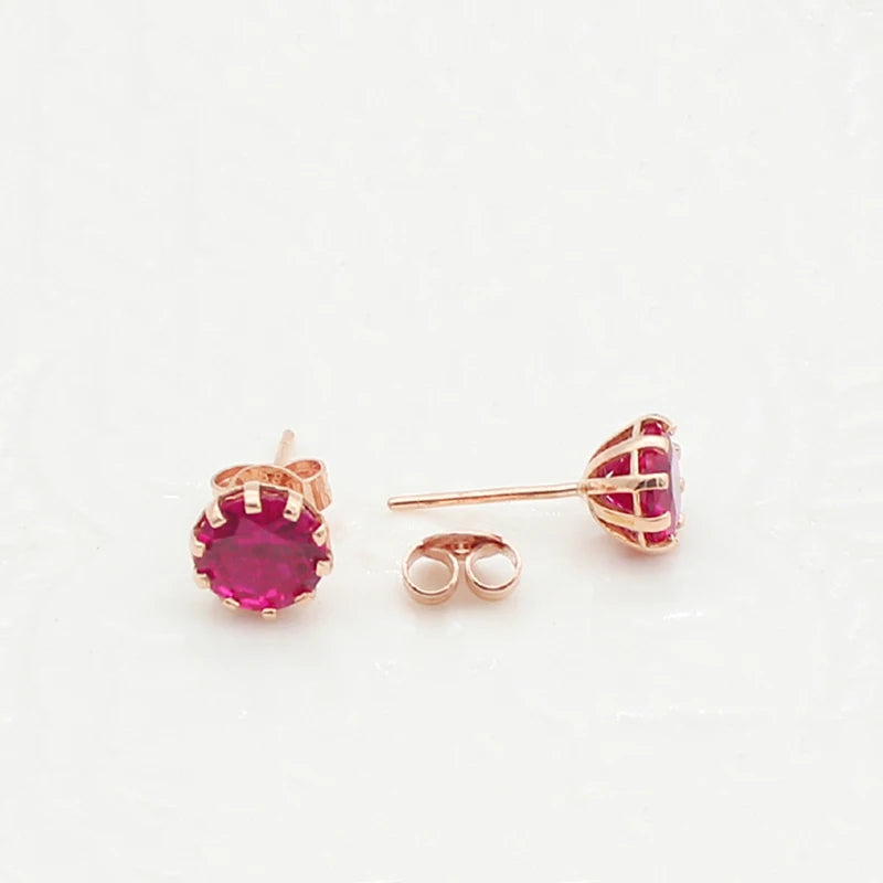 Ruby ear studs585 purple gold jewelry inlaid 14K rose gold round new luxury charm earrings for women engagement wedding gift
