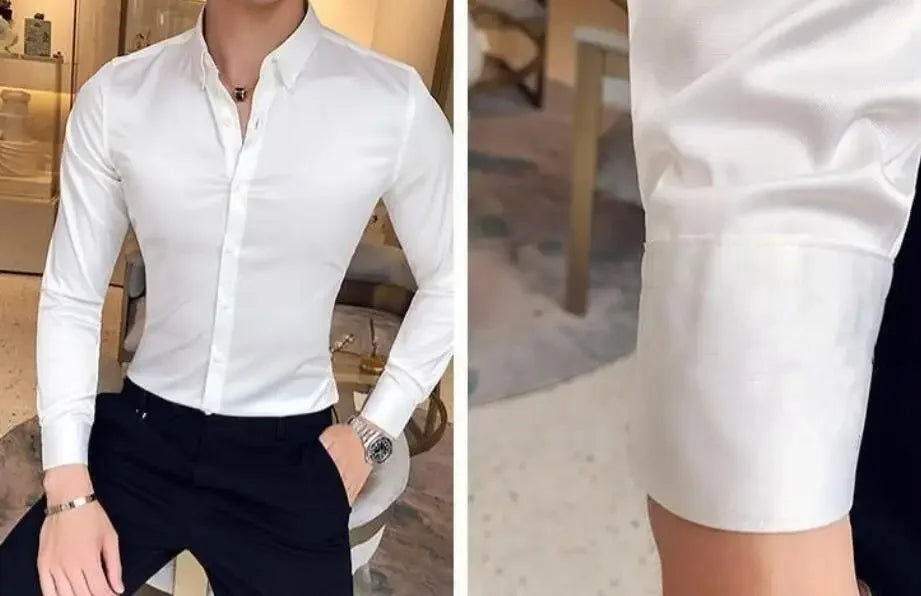 Clothing Muscle Long Sleeve Man Tops Business Shirts And Blouses For Men Black Plain With Sleeves Luxury Fashion 2024 Luxury Xxl