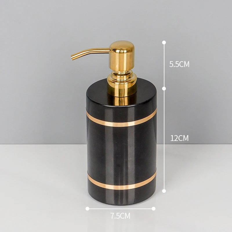 Black Nero Marquin Natural Marble Bathroom Accessories Luxury Gold Soap Dish Soap Dispenser Toothbrush Holder Tray Bathroom Set