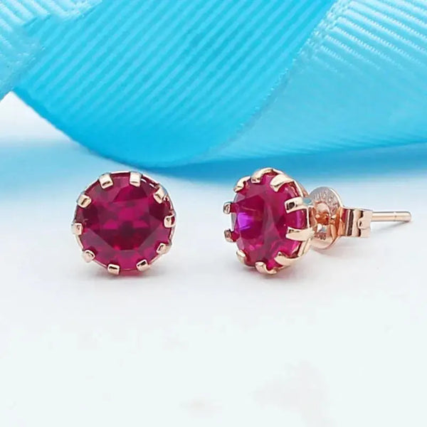 Ruby ear studs585 purple gold jewelry inlaid 14K rose gold round new luxury charm earrings for women engagement wedding gift