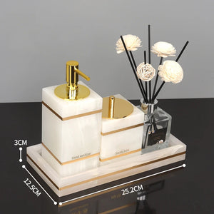 White Onyx Natural Marble Bathroom Accessories Luxury Golden Soap Dispenser Toothbrush Holder Soap Dish Tray Set for Bathroom