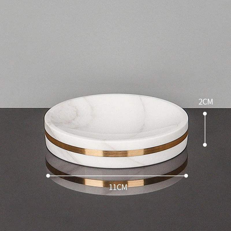 Volakos White Natural Marble Bathroom Accessories Golden Luxury Soap Dish Soap Dispenser Toothbrush Holder Tray Bathroom Set