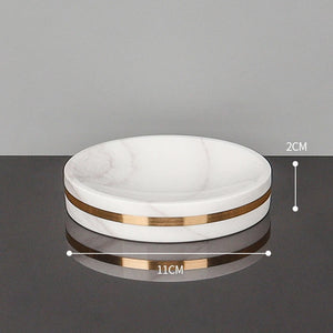 Volakos White Natural Marble Bathroom Accessories Golden Luxury Soap Dish Soap Dispenser Toothbrush Holder Tray Bathroom Set