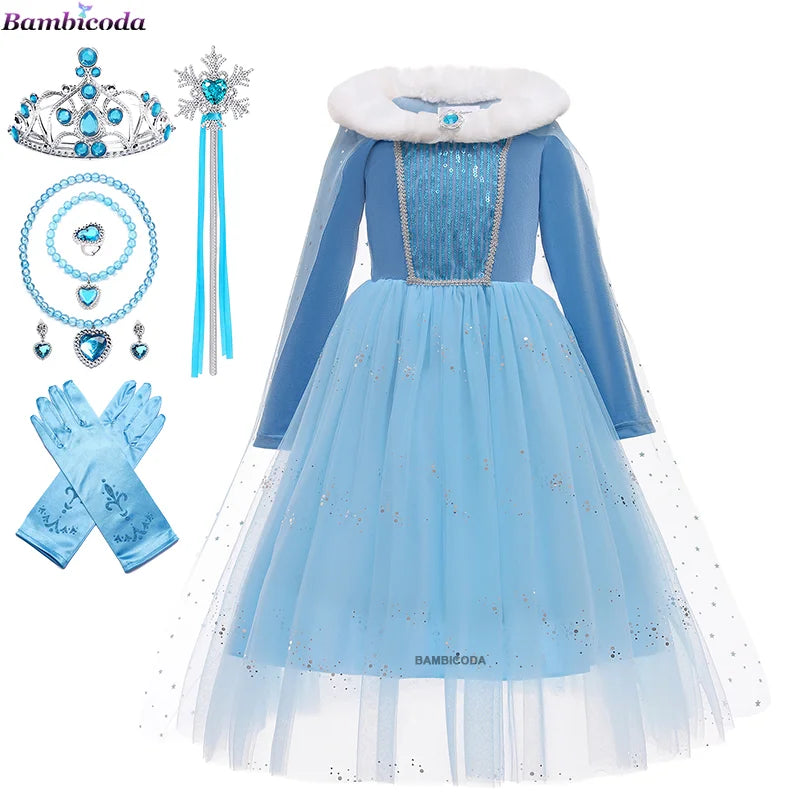 Girl Clothes Princess Cloak Hooded Coat Cape Cinderella Fancy Party Costume Clothes Winter Christmas New Year Children Dress