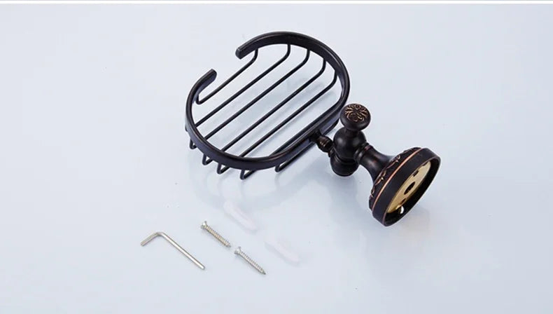 Black Bronze Bathroom Accessories Carving Bath Towel Shelves Toilet Brush Holder Soap Holder Toilet Paper Holder Bath Hardware