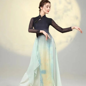 Classical Dance Clothss Women Cheongsam Charm Yarn Clothing Chinese Folk Dance Stage Performance Practice Costumes Daily Clothes