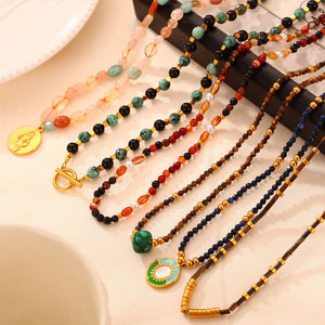 Necklace Set For Women Portrait Stainless Steel Colorful Nature Pearl Chain Beaded Luxury Jewelry Party Wedding Gift
