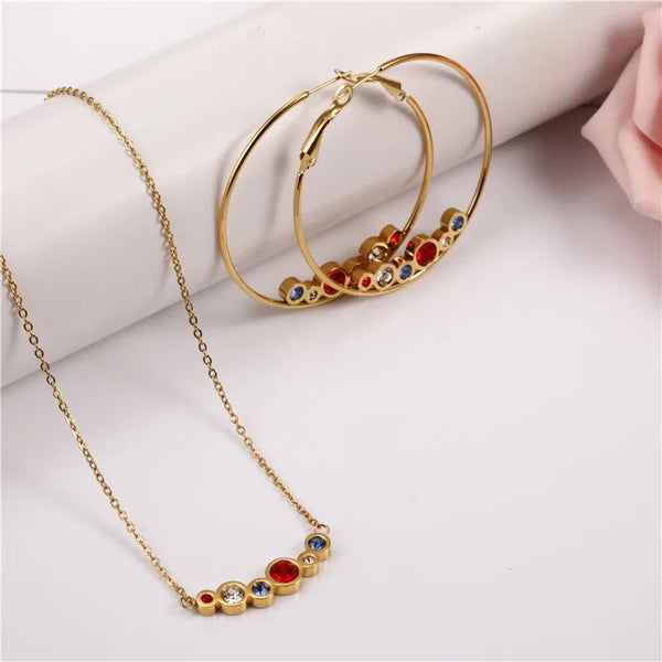 Ear Ring Stainless Steel Jewelry Sets Indian Jewelry Necklace Set Hoop Earrings Set Fashion Jewellery Accessories  Free Shipping