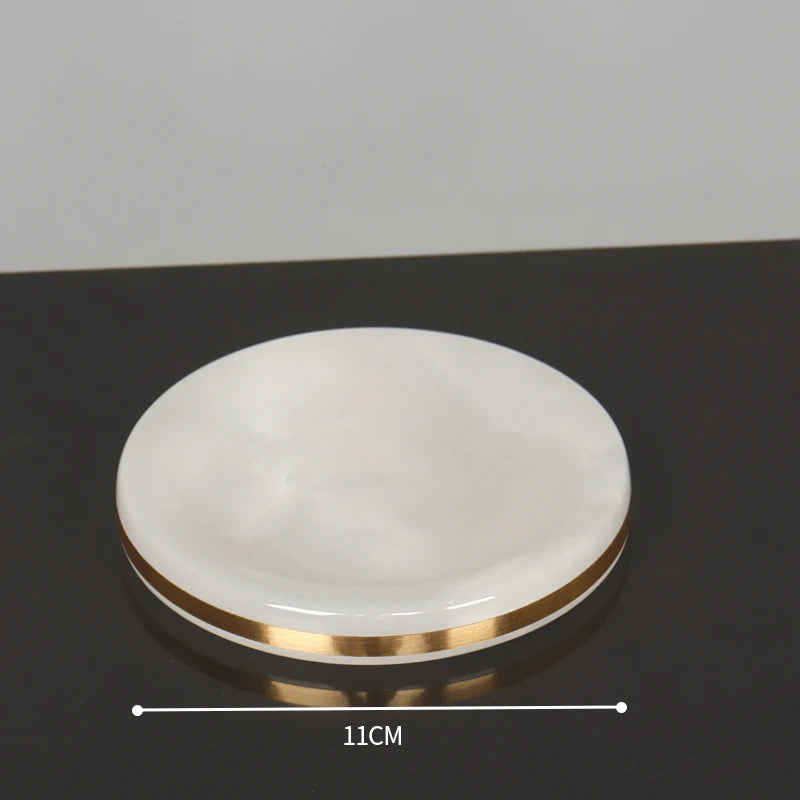 White Onyx Natural Marble Bathroom Accessories Luxury Golden Soap Dispenser Toothbrush Holder Soap Dish Tray Set for Bathroom