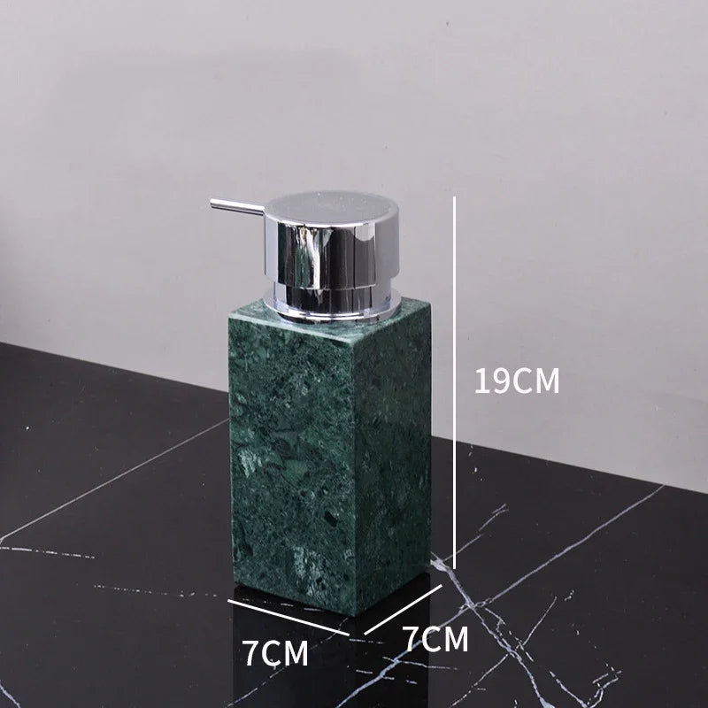 Wholesale Customized Dark Green Natural Marble Bathroom Set Nordic Light Luxury Tray Toothbrush Holder Soap Dispenser Kit