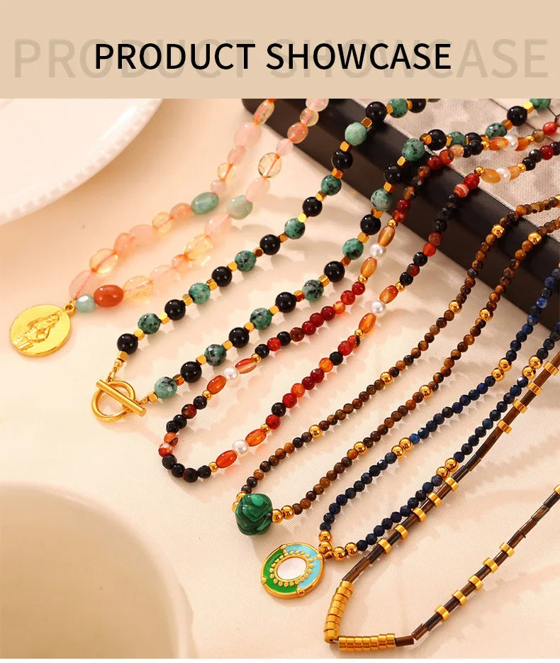 Necklace Set For Women Portrait Stainless Steel Colorful Nature Pearl Chain Beaded Luxury Jewelry Party Wedding Gift