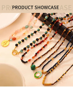 Necklace Set For Women Portrait Stainless Steel Colorful Nature Pearl Chain Beaded Luxury Jewelry Party Wedding Gift