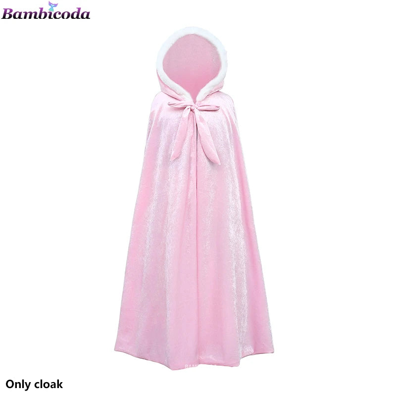 Girl Clothes Princess Cloak Hooded Coat Cape Cinderella Fancy Party Costume Clothes Winter Christmas New Year Children Dress