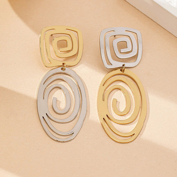 Earrings For Women Lines Ring Exaggerated Style Hollowed Geometric Metal Ear Accessories Holiday Party Gift Fashion Jewelry E551