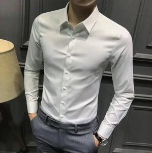 Clothes Business Male Top Plain with Print Men's Shirt and Blouse White Long Sleeve Elegant Hipster Silk Designer Cheap Brand I