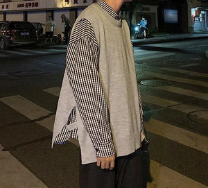 Man Clothes Plain Vest Solid Color Knitted Sweaters For Men Slit Jacket Waistcoat Coat Sleeveless Korean Style Overfit Baggy X
