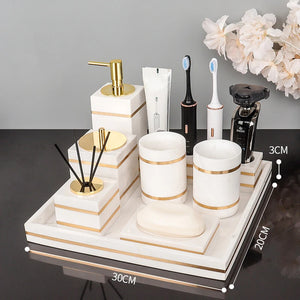 Volakos White Natural Marble Bathroom Accessories Golden Luxury Soap Dish Soap Dispenser Toothbrush Holder Tray Bathroom Set