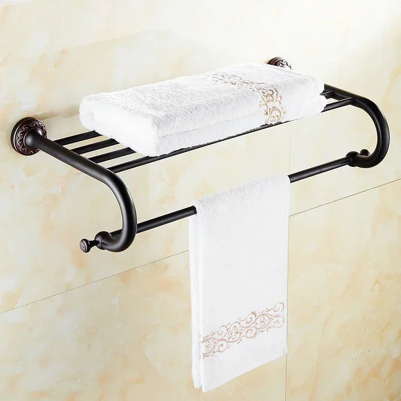 Black Bronze Bathroom Accessories Carving Bath Towel Shelves Toilet Brush Holder Soap Holder Toilet Paper Holder Bath Hardware